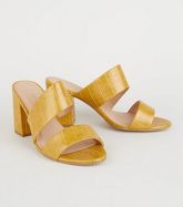 Wide Fit Yellow Faux Croc Mules New Look