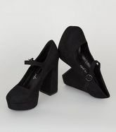 Wide Fit Black Suedette Platform Court Shoes New Look Vegan