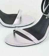 Silver Metallic 2 Part Flared Block Heels New Look Vegan