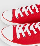 Red Lace-Up Canvas Trainers New Look Vegan