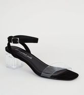 Black Suedette Clear Heel Sandals New Look