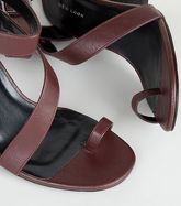 Dark Red Leather-Look Toe Strap Block Heels New Look