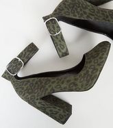 Wide Fit Khaki Leopard Print Ankle Strap Courts New Look