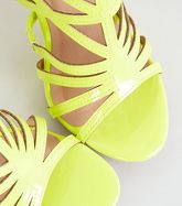 Yellow Neon Patent Caged High Vamp Stiletto Heels New Look