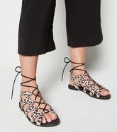 Wide Fit Stone Leopard Print Lace Up Sandals New Look Vegan