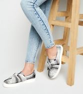 Grey Check Print Twisted Slip On Trainers New Look