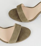 Khaki Suede Curved Block Heel Sandals New Look