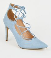 Pale Blue Suedette Lace Up Stiletto Heels New Look
