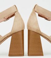 Light Brown Suedette Wood Flared Heel Sandals New Look Vegan