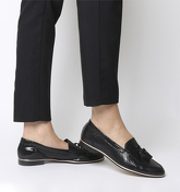 Office Retro Tassel Loafer BLACK SNAKE SUEDE WITH ROSE GOLD RAND